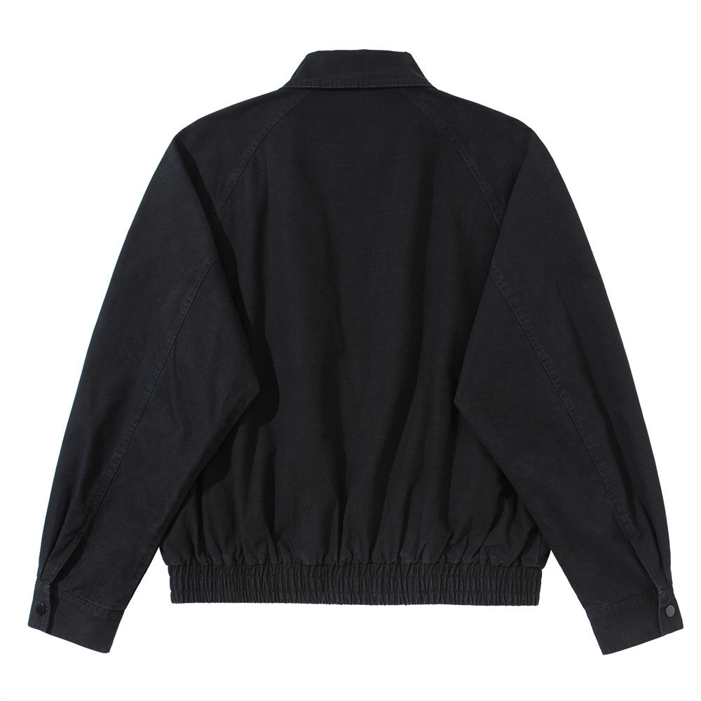 Vintage Washed Workwear Bomber Jacket – Relaxed Fit Snap-Button Harrington