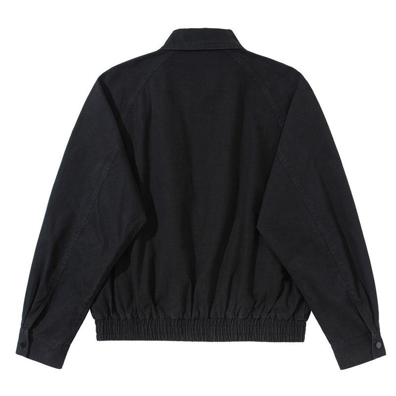 Vintage Washed Workwear Bomber Jacket – Relaxed Fit Snap-Button Harrington