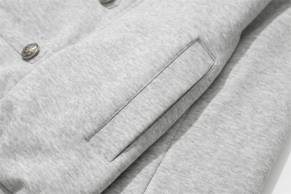 Men's Double-Breasted Stand-Collar Fleece-Lined Jacket