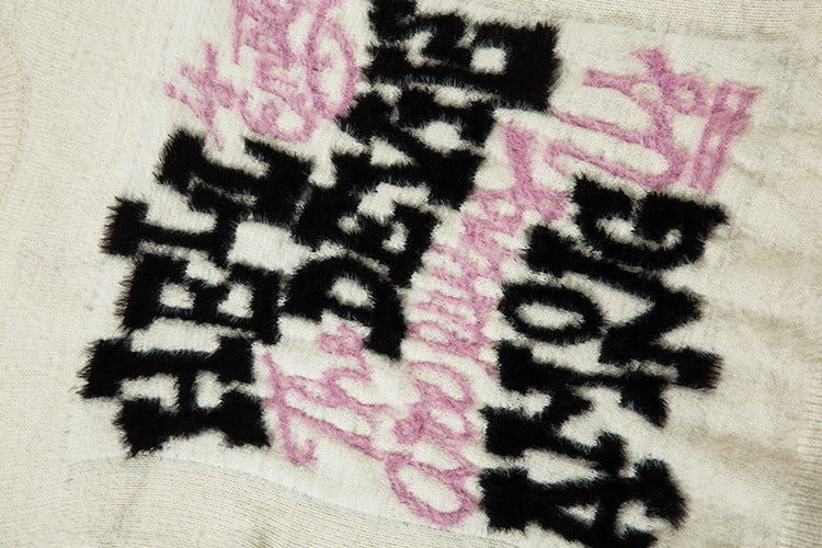 Pull oversize en maille jacquard à lettrage – Hell Is Empty, motif graffiti