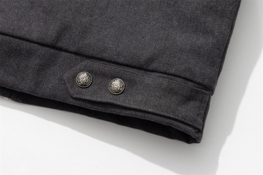 Veste moto homme à col en fausse fourrure – Zip diagonal, détails cloutés, gris anthracite