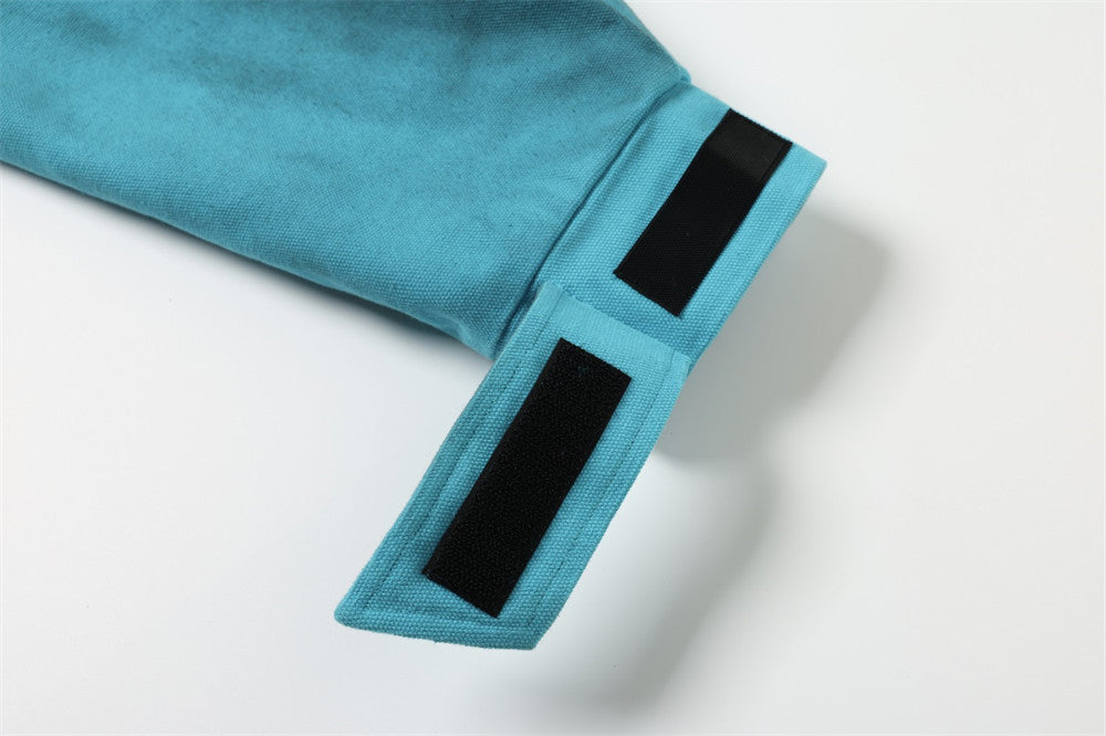 Distressed High-Collar Bomber Jacket – Teal Patch-Work Punk Workwear