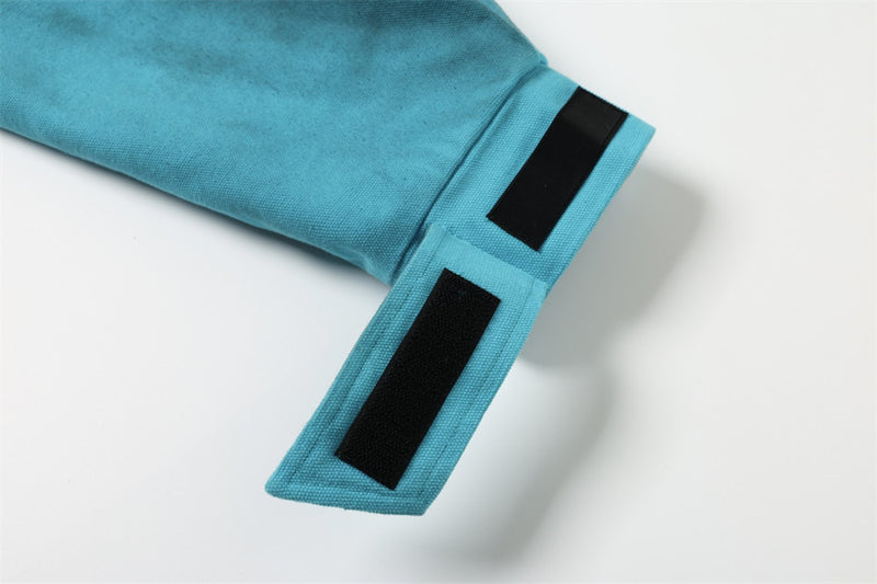 Distressed High-Collar Bomber Jacket – Teal Patch-Work Punk Workwear