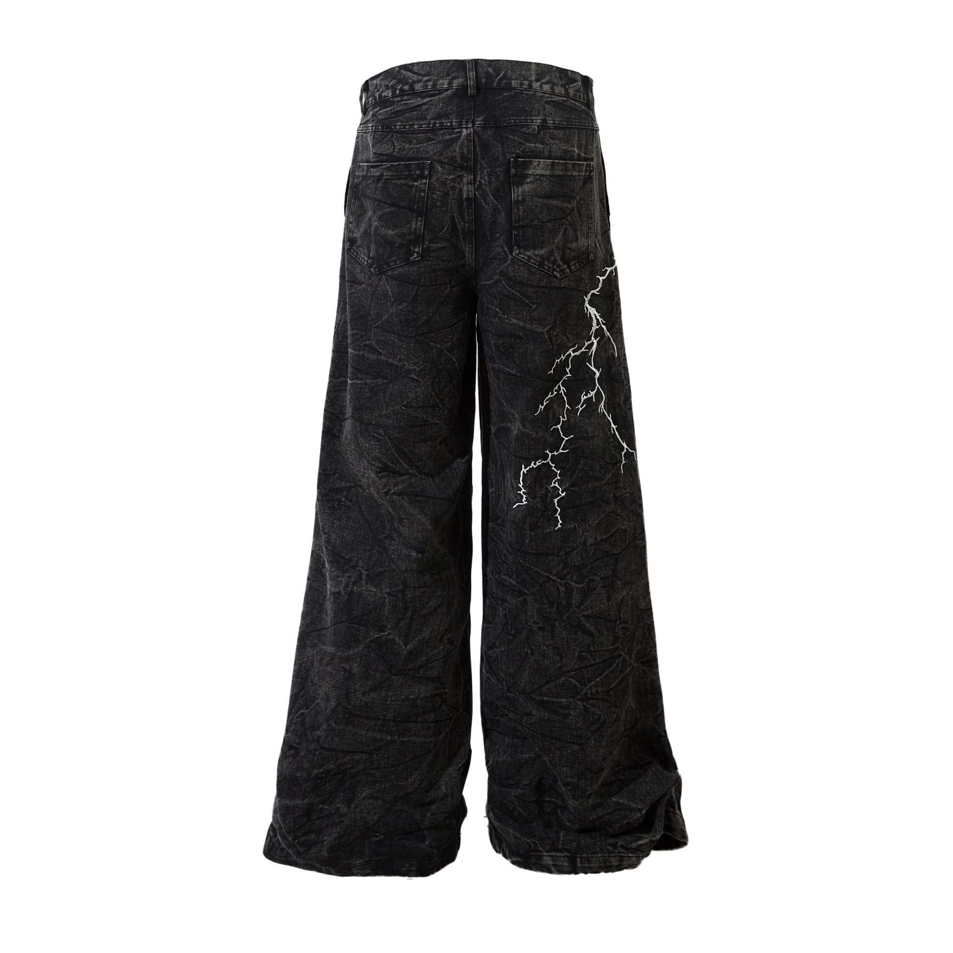 Jean baggy noir homme – Denim large brodé d'éclairs