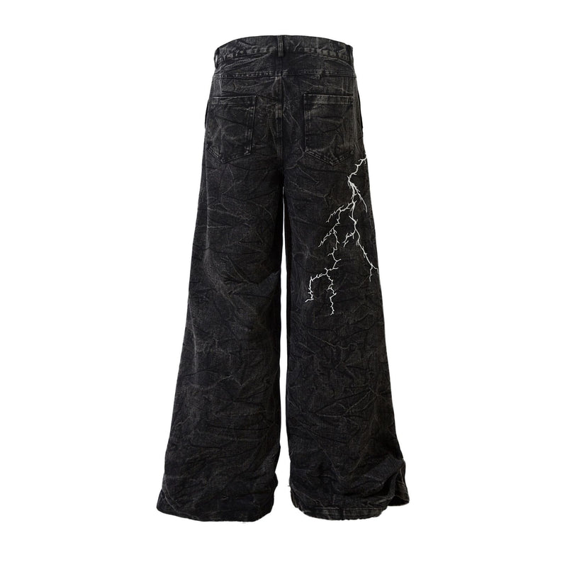 Jean baggy noir homme – Denim large brodé d'éclairs