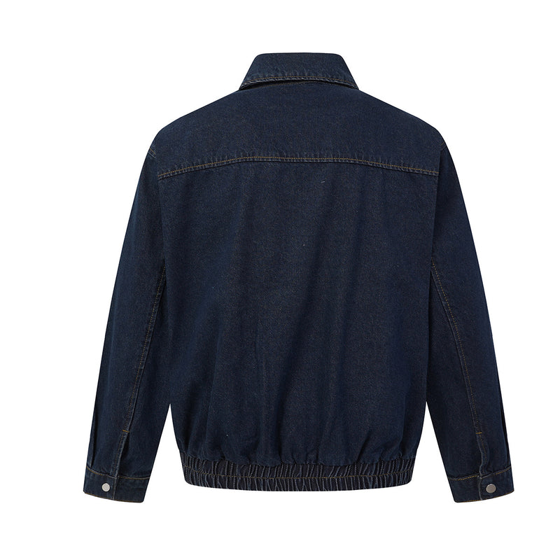 Veste bomber en denim indigo foncé – Coupe carrée oversize avec base élastiquée