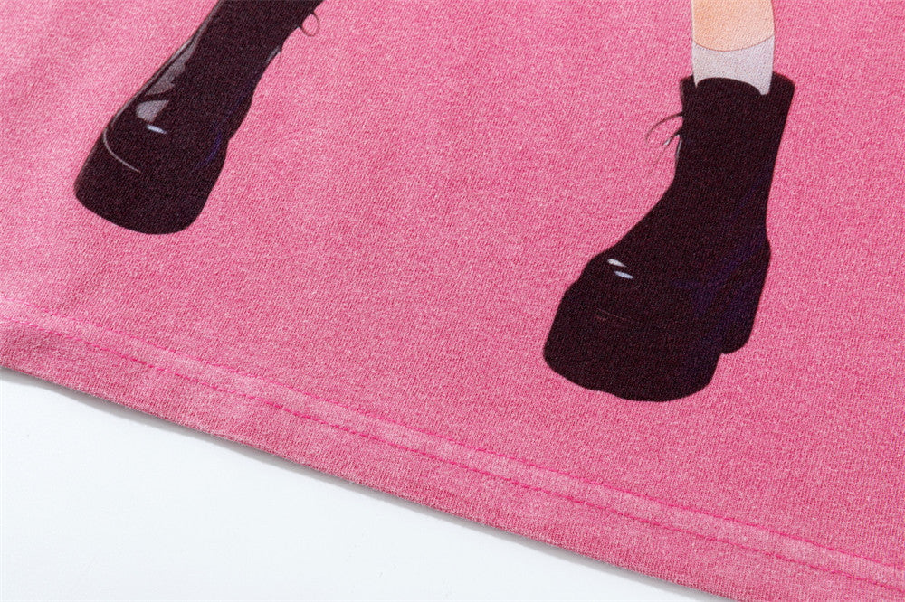 Camiseta gráfica rosa para hombre – Camiseta extragrande lavada al ácido con ángel maid de anime