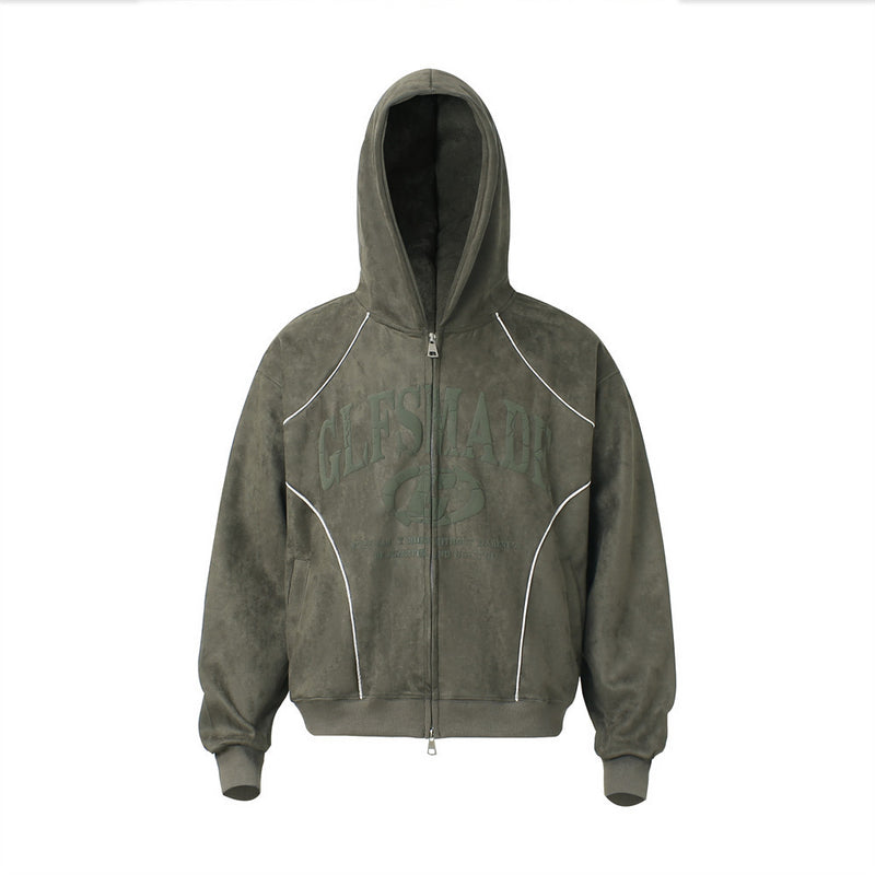 GLFSMADE Letter Print Zip-Up Hoodie – Double-Zip Oversized Streetwear Jacket
