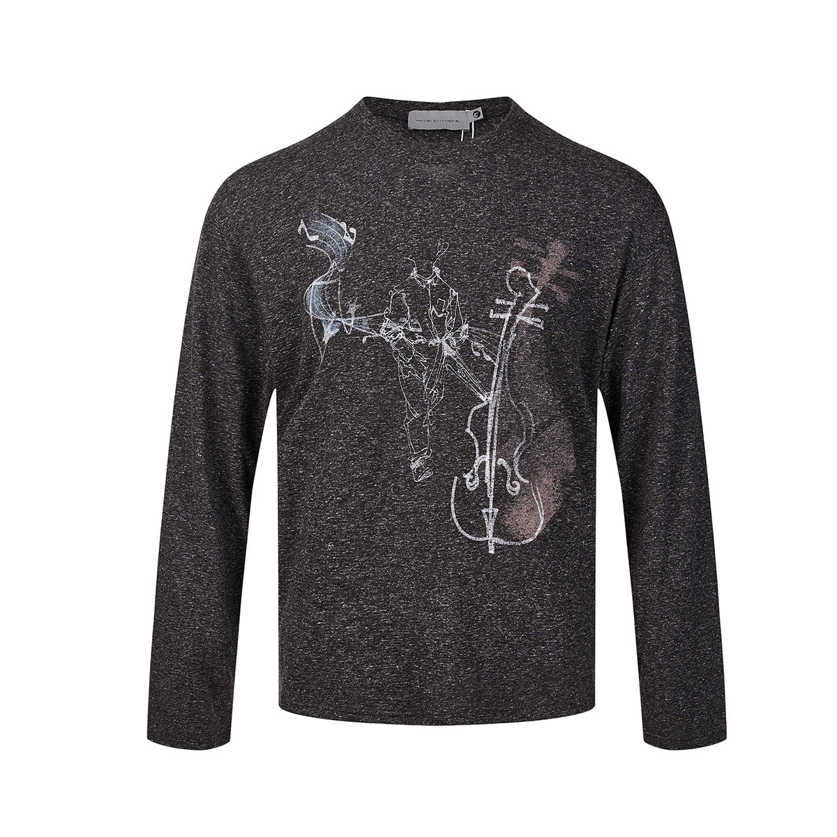 Long Sleeve Graphic Shirt – Cello Musician Sketch Print, Relaxed Fit