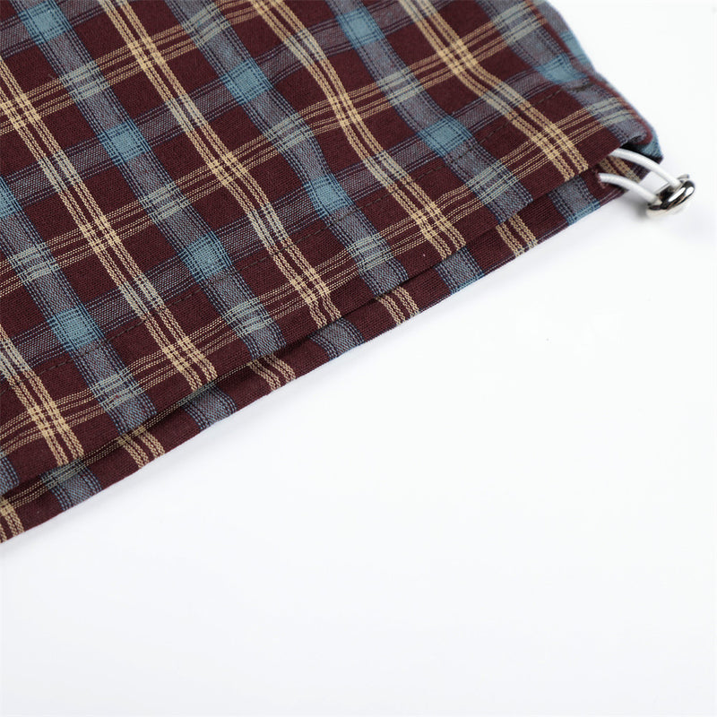 American Streetwear Plaid Wide-Leg Pants – Elastic Waistband Relaxed Fit