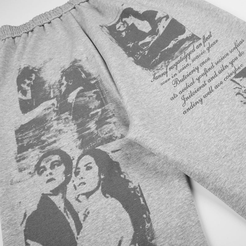 Wide-Leg Sweatpants with Graffiti Script & Vintage Photo Print – Heather Grey