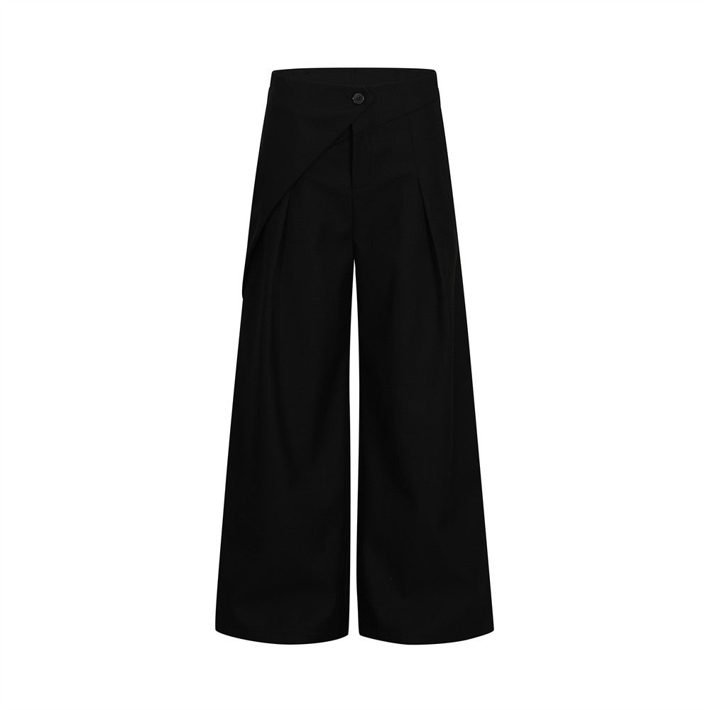 Wide-Leg Pleated Trousers with Wrap Waist Detail