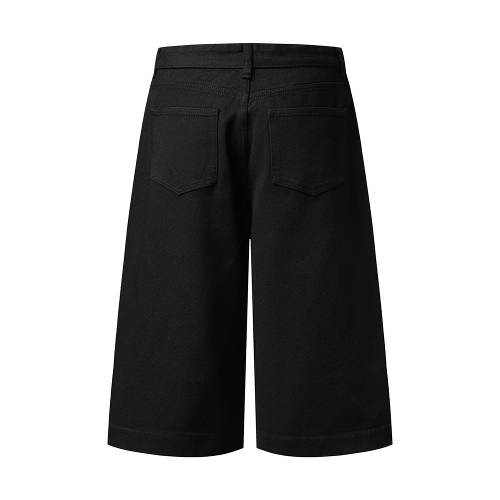 Wide-Leg Denim Shorts with Allover Rhinestone Detail – Men's Cropped Jean Shorts