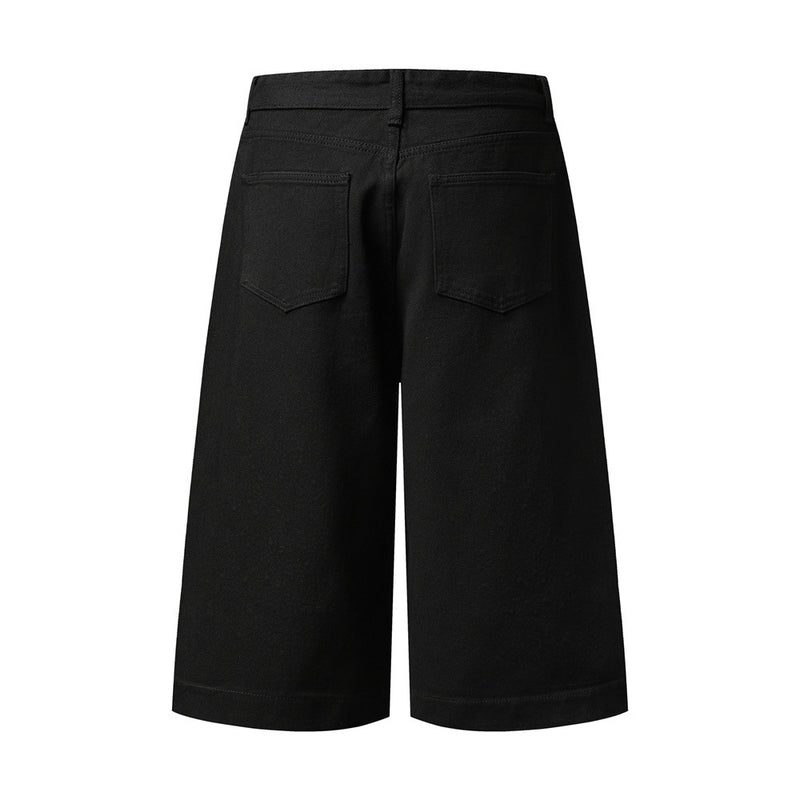 Wide-Leg Denim Shorts with Allover Rhinestone Detail – Men's Cropped Jean Shorts