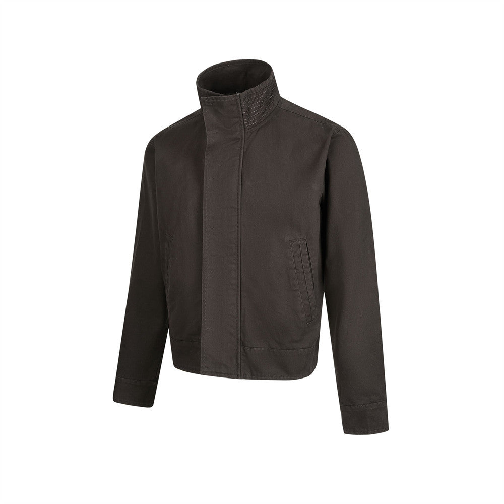Men's Funnel-Neck Cropped Jacket – Solid Color Streetwear Harrington