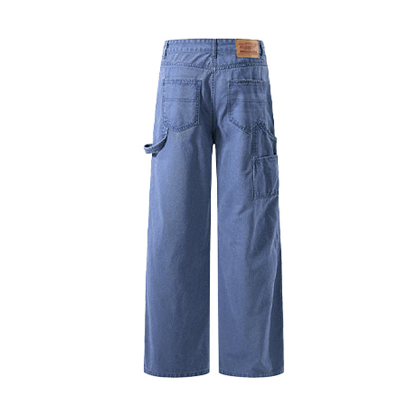 Weite Workwear-Hose mit Metallketten-Detail – Vintage-Blau