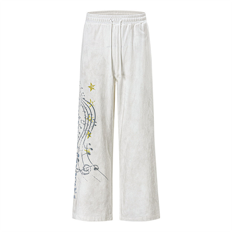 Men's Wide-Leg Sweatpants with Music Note Graphic Print