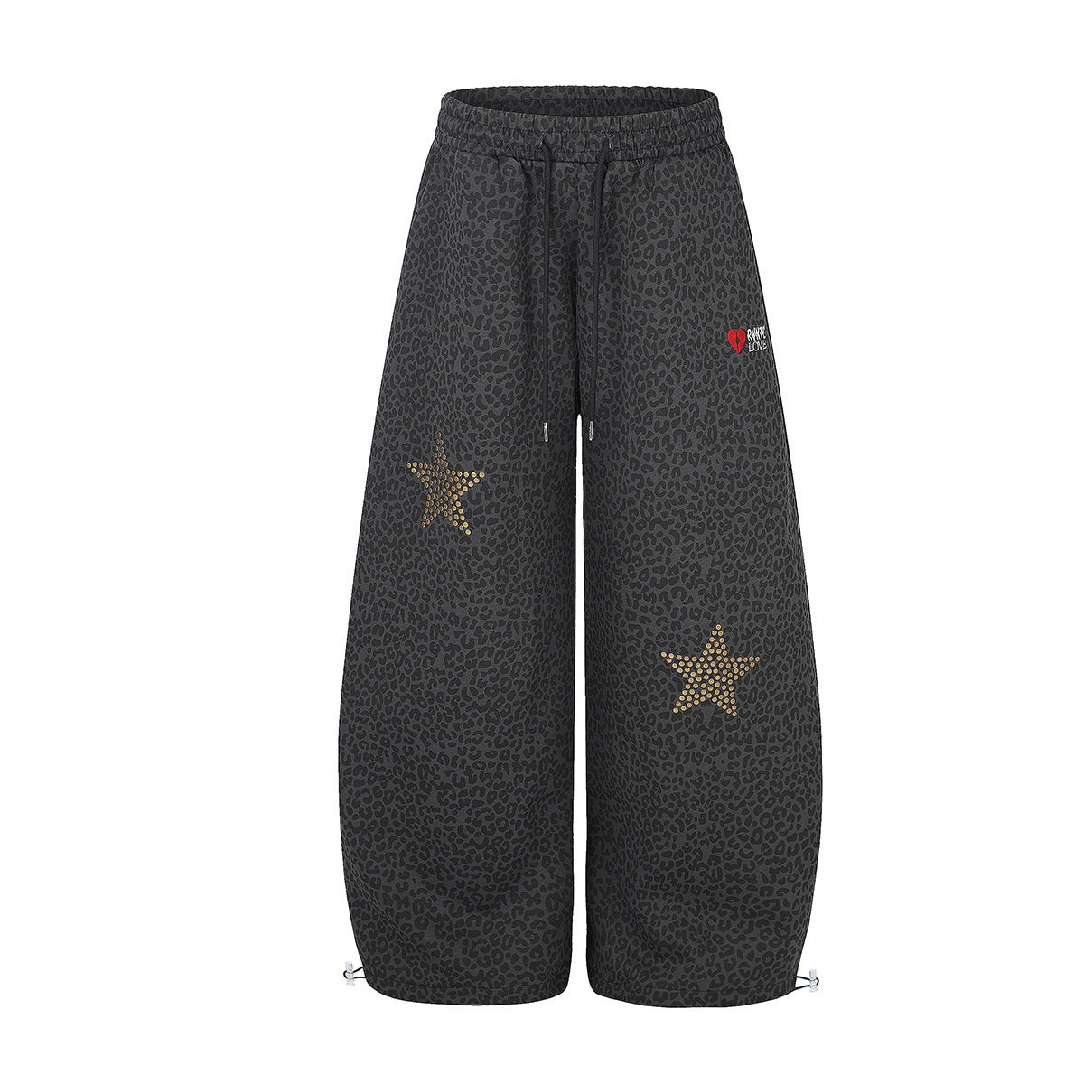 Pantalon de survêtement léopard à jambes larges avec étoiles dorées cloutées