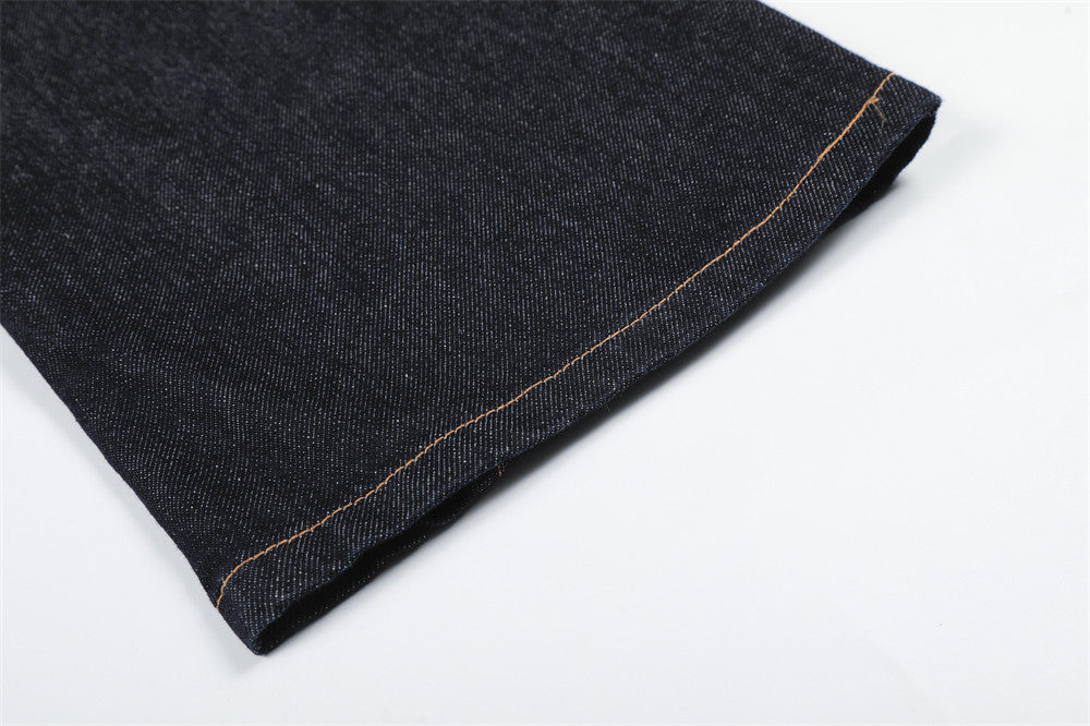Wide-Leg Raw Denim Jeans – High Street Diagonal Seam Detail