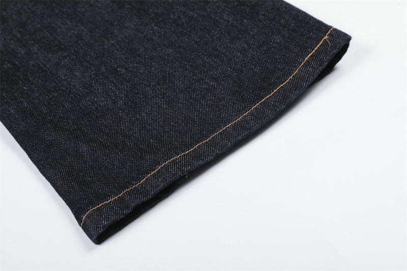 Wide-Leg Raw Denim Jeans – High Street Diagonal Seam Detail