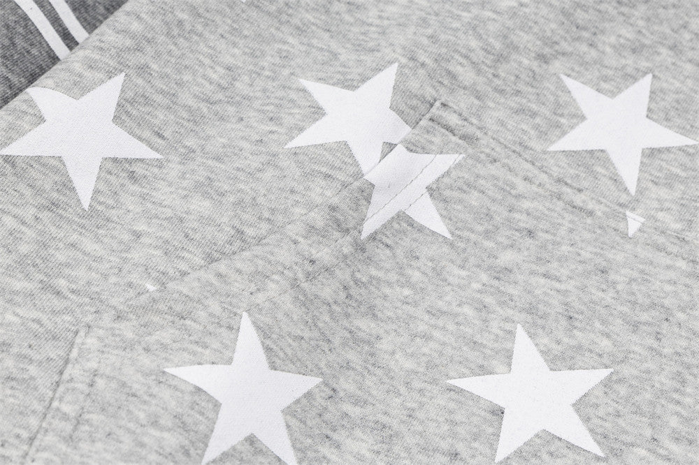 Star Print Zip-Up Hoodie with Striped Raglan Sleeves – Oversized Streetwear
