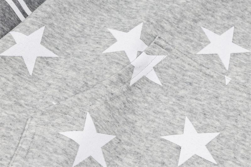 Star Print Zip-Up Hoodie with Striped Raglan Sleeves – Oversized Streetwear