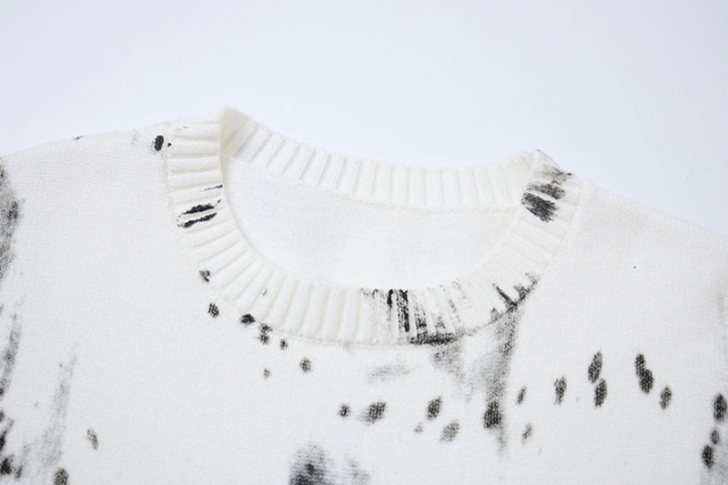 Pull en maille col rond éclaboussures d’encre – Motif peinture déstructuré