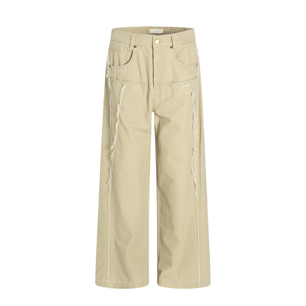 Wide-Leg Frayed Seam Pants – Deconstructed Streetwear Trousers