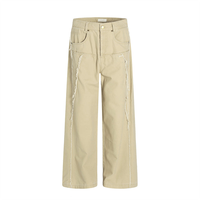 Wide-Leg Frayed Seam Pants – Deconstructed Streetwear Trousers