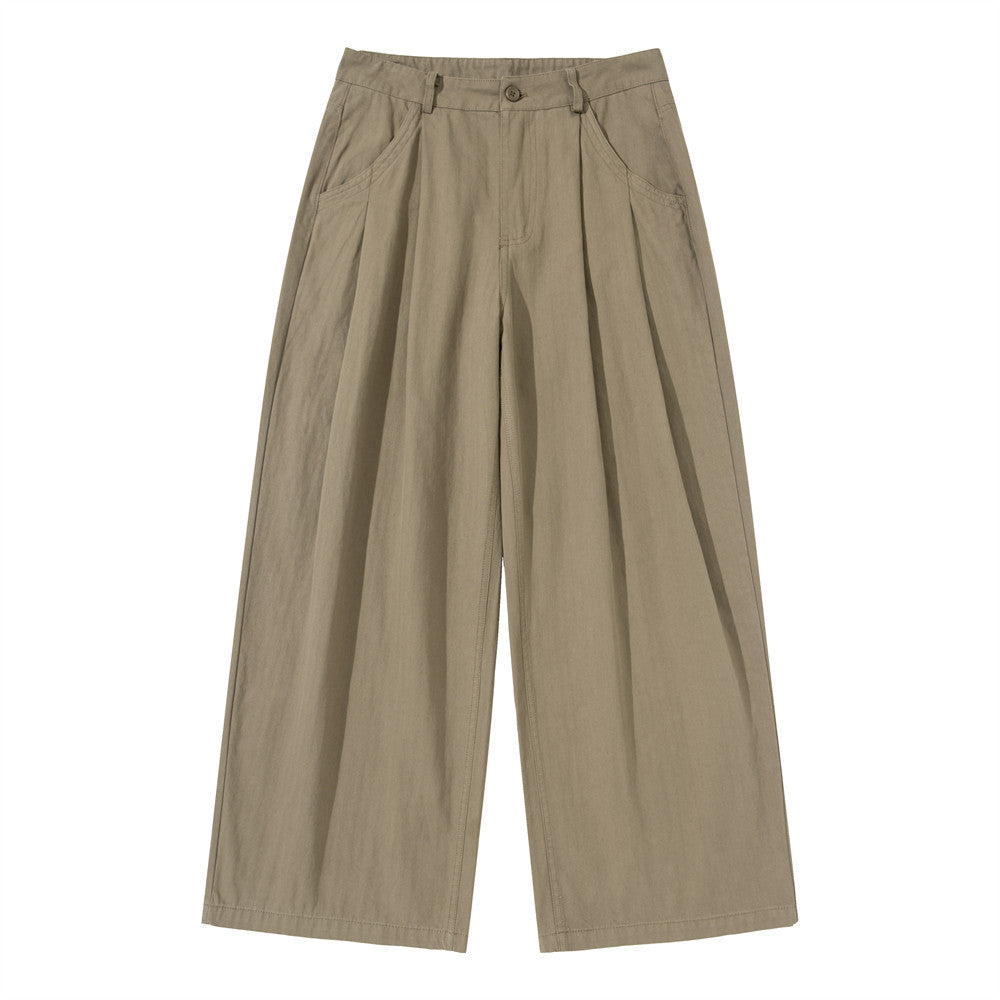 Wide-Leg Pleated Trousers – Men's Loose Fit Straight-Cut Pants