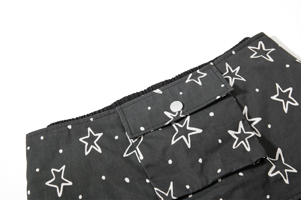 Wide-Leg Cargo Sweatpants with Star-Print Bandana Waistband