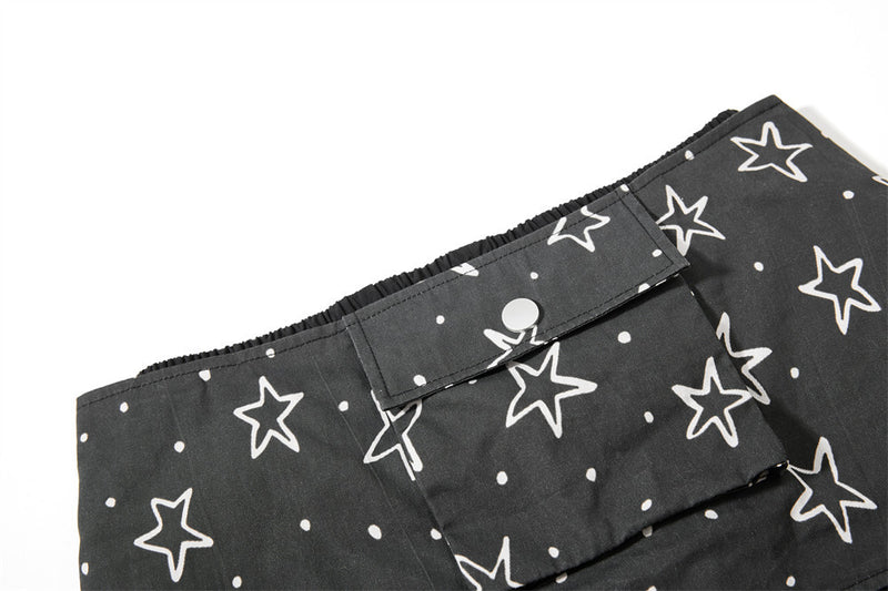 Wide-Leg Cargo Sweatpants with Star-Print Bandana Waistband