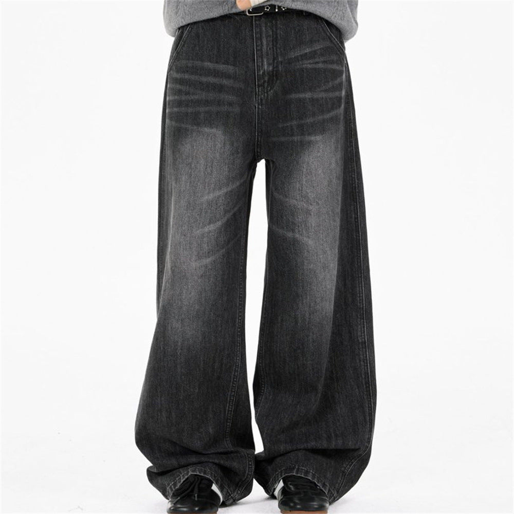 Baggy Black Jeans Men – Wide Leg Vintage Washed Straight Denim Pants