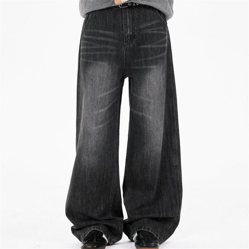 Baggy Black Jeans Men – Wide Leg Vintage Washed Straight Denim Pants