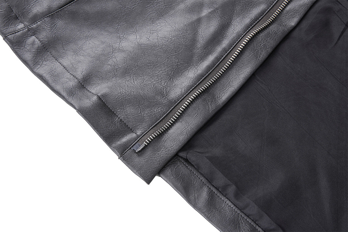 Blouson biker oversize en cuir – Style moto à col montant et poignets à boucles