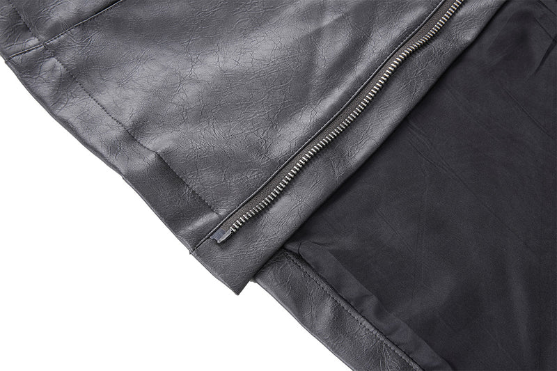 Blouson biker oversize en cuir – Style moto à col montant et poignets à boucles