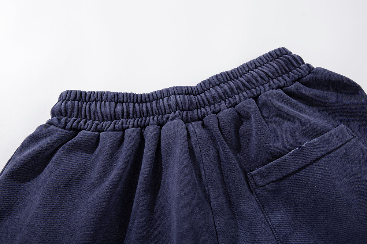 Wide-Leg Acid Wash Sweatpants – Vintage Graphic Print, Navy