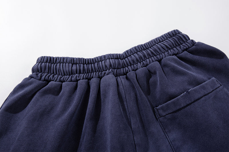 Wide-Leg Acid Wash Sweatpants – Vintage Graphic Print, Navy