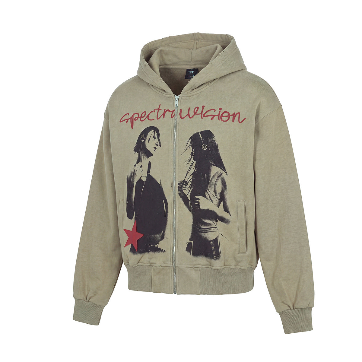 Spectravision Graphic Zip-Up Hoodie – Washed Oversized Heavy Fleece
