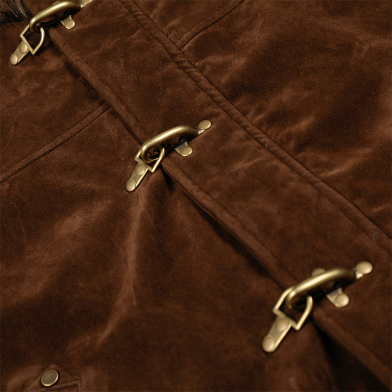 Faux Mink Fur-Trimmed Hooded Bomber Jacket with Toggle Clasps