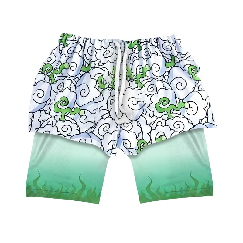 One Piece Devil Fruit Gym Shorts - Shorts de entrenamiento de anime para hombres y mujeres | Ropa de fitness transpirable inspirada en gomu gomu no mi