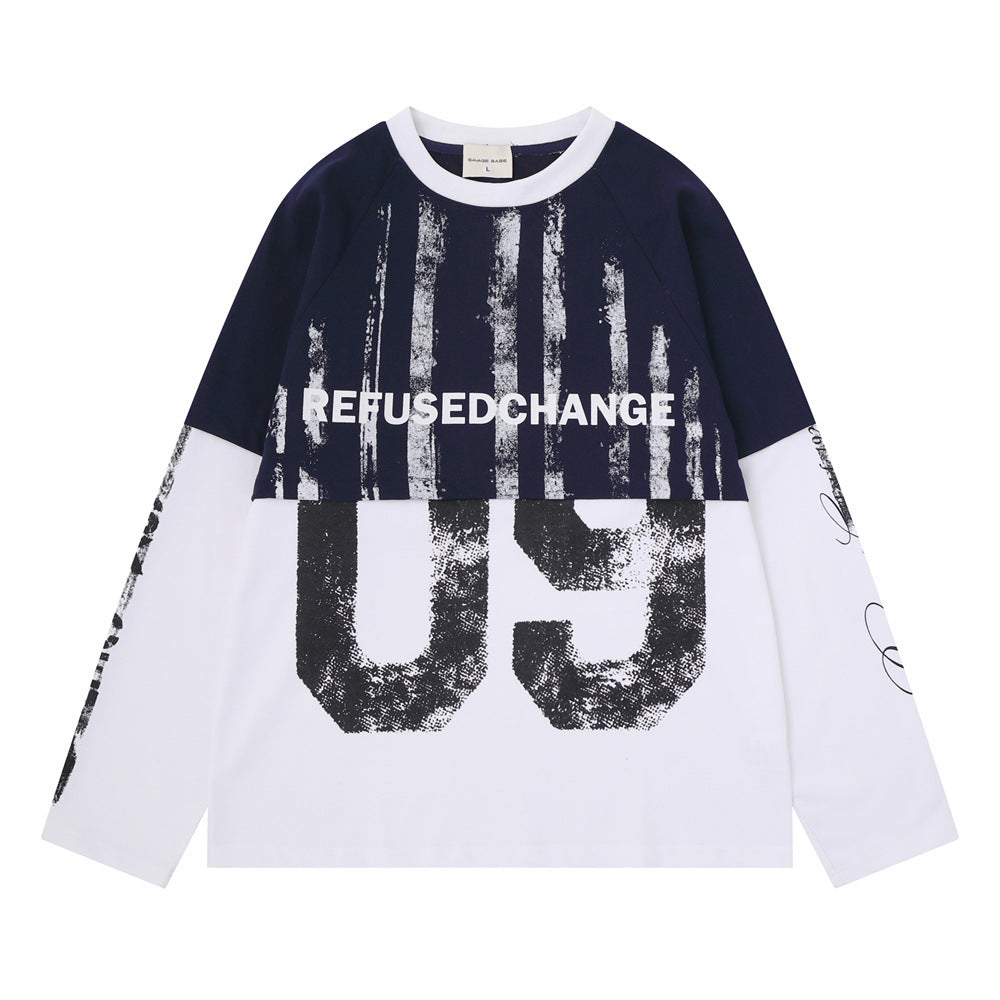 Camiseta de manga larga para hombre con efecto de dos piezas y bloques de color – REFUSED CHANGE 09 desgastado