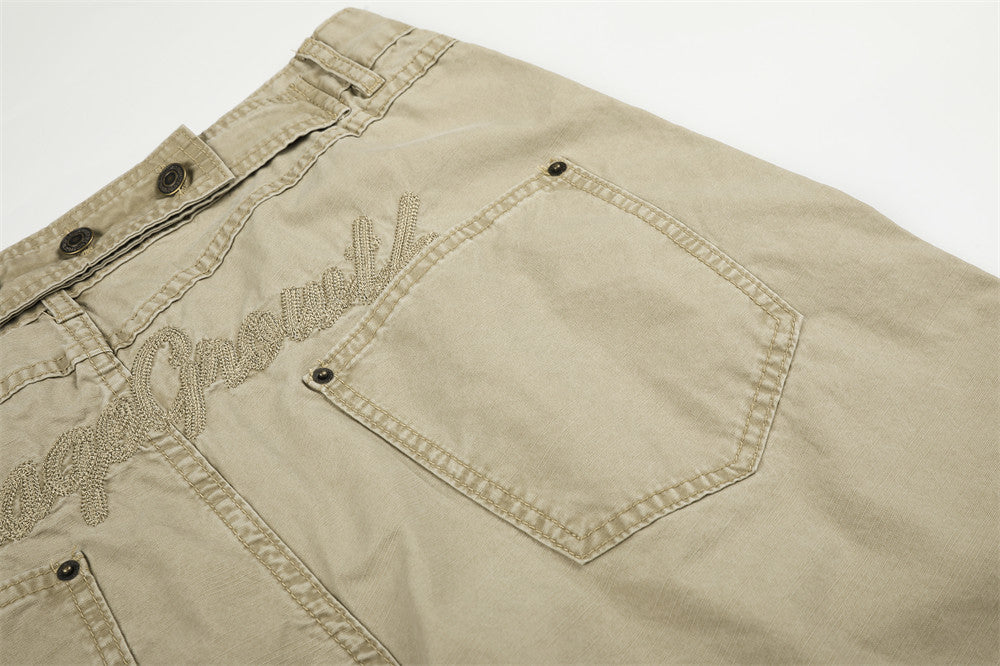 Wide-Leg Cargo Pants with Deconstructed Patchwork Seam Detail