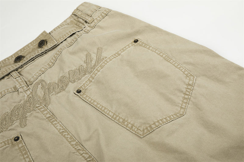 Wide-Leg Cargo Pants with Deconstructed Patchwork Seam Detail