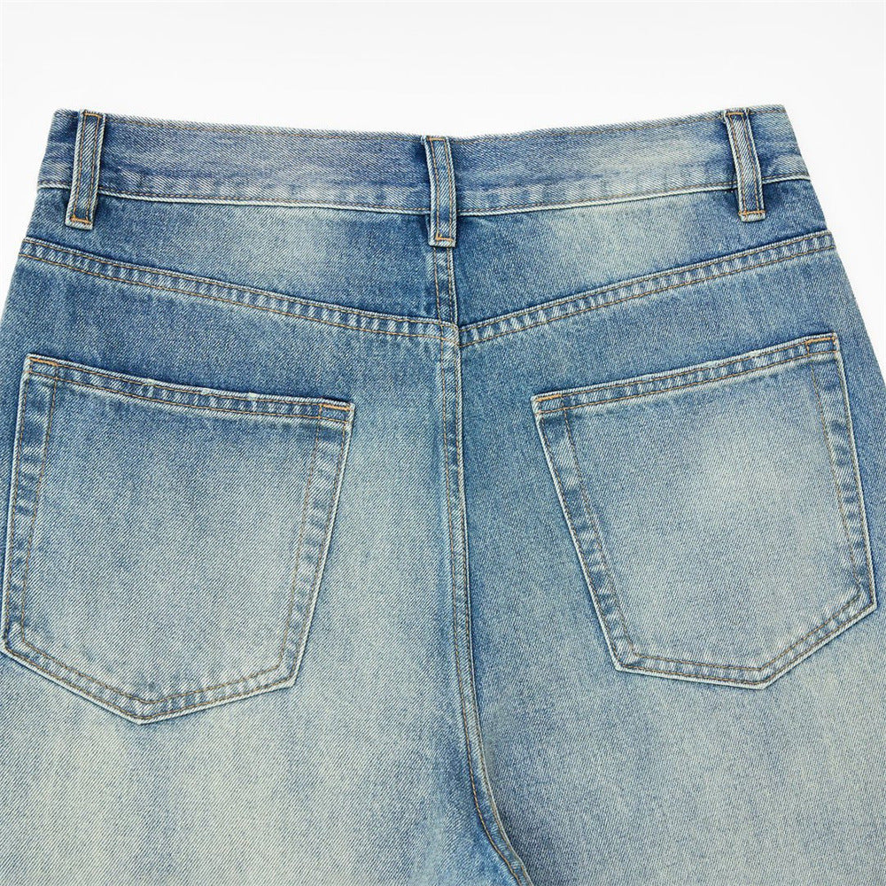 Jean vintage délavé à jambes larges pour homme avec motif cachemire en strass