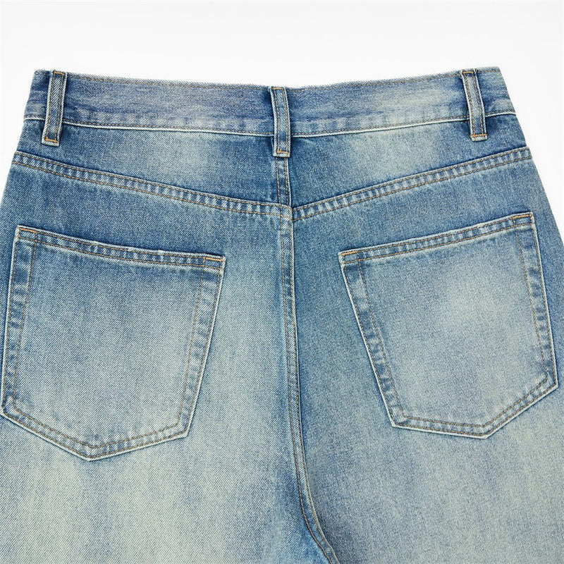 Jean vintage délavé à jambes larges pour homme avec motif cachemire en strass