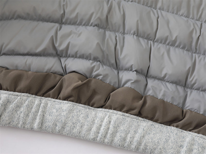 Graue Herren-Hybridjacke mit Kapuze, Reißverschluss und Steppoptik – Strickärmel