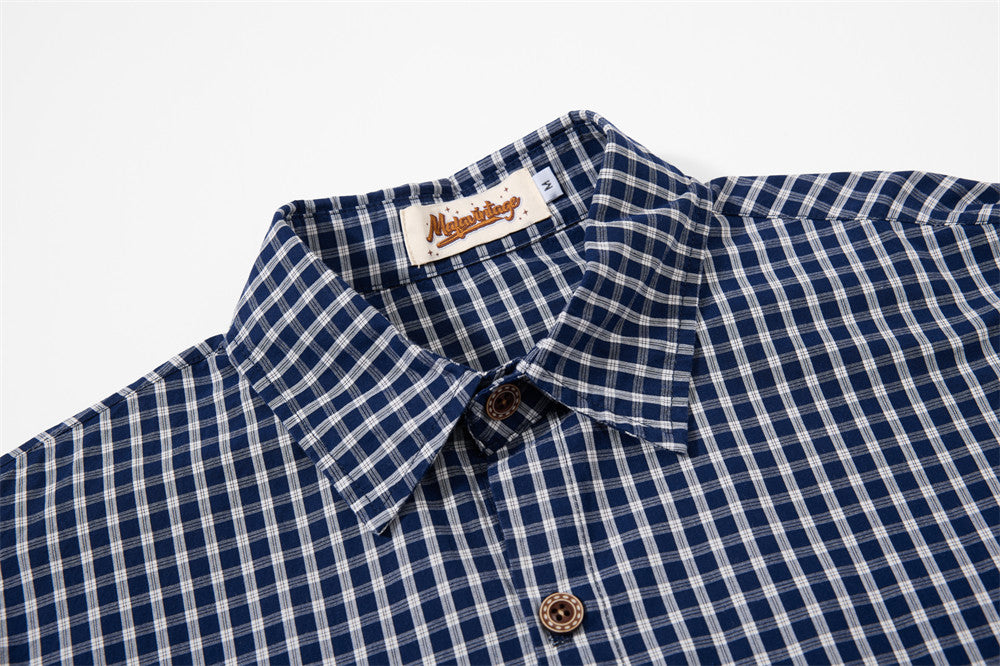 Camisa de manga larga con degradado de cuadros – Corte oversize con estampado de letras