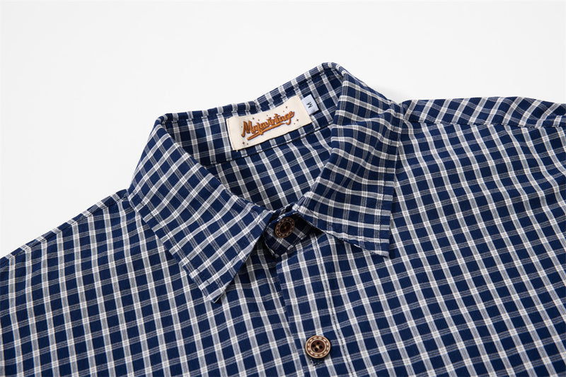 Camisa de manga larga con degradado de cuadros – Corte oversize con estampado de letras