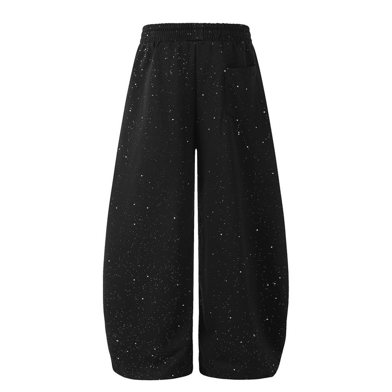 Men's Wide-Leg Sweatpants with Rhinestone Letter Print & All-Over Starry Sparkle